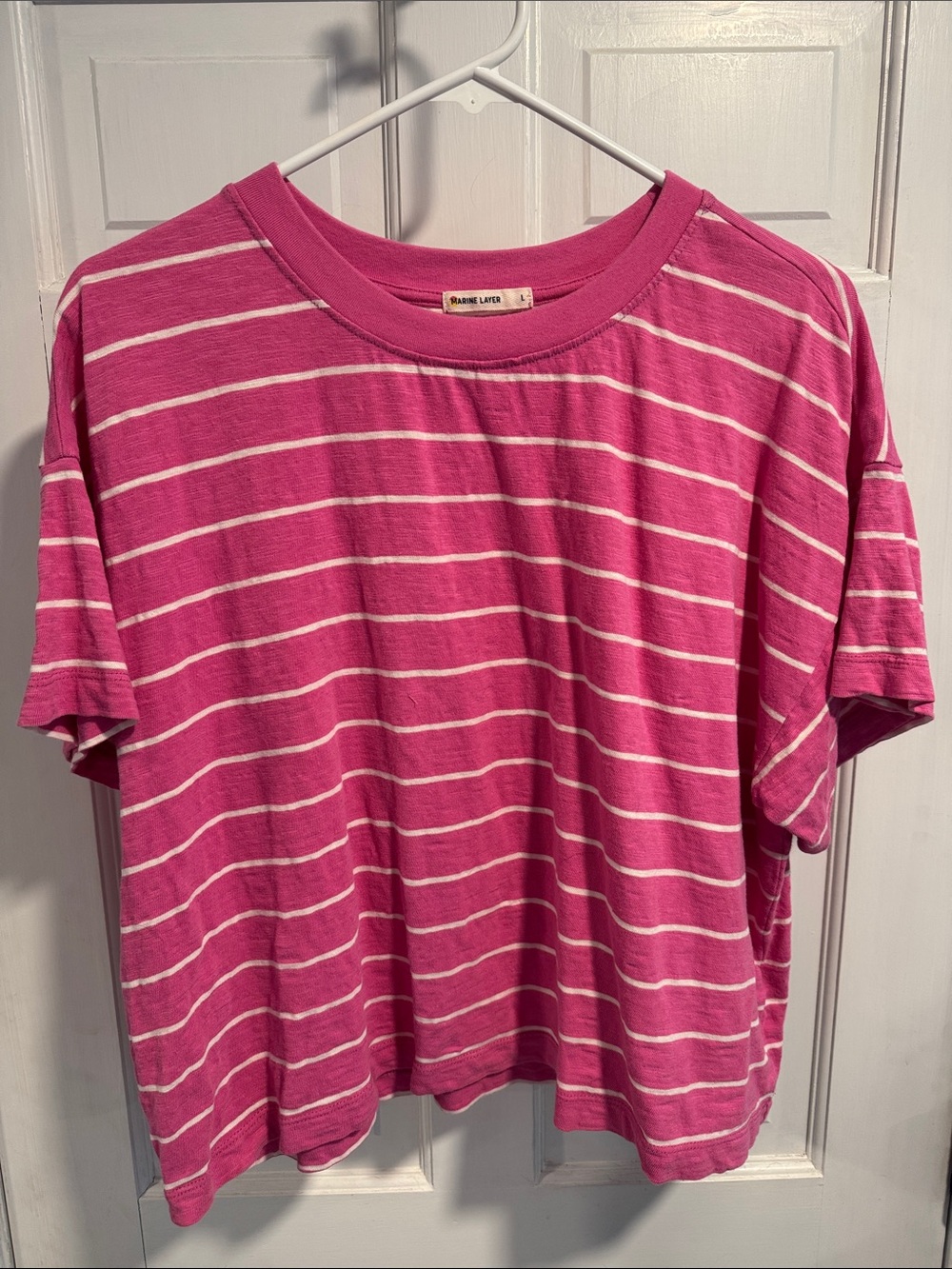 Marine Layer Hot Pink and White Striped Short Sleeve Tee